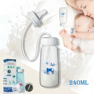 8oz/240ml Normal-Neck Baby Bottle with Straw Brush,Hands-Free PP Feeding Bottle Set-Makes Feeding Easy