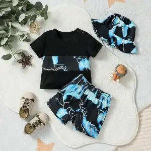3Pcs Baby Boys Cool Fashion Summer Short Sleeve Top+Short Pants Suit For 1-3Y Streetwear Sets Active Clothes +Hat